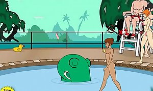 Tentacle monster molests women at pool - No Commentary