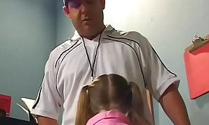 Cute schoolgirl fucked hard and takes a big facial spunk fountain