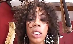 Sexy ebony Misty Stone gags on a huge white cock and then gets facial