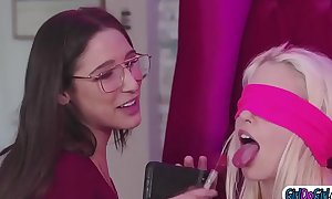 Abella using fur pie and squirt for a blindfold tasting game