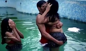 Husband copulates his black cock sluts and ally in pool in trio
