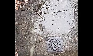 Pissing in the outside drain