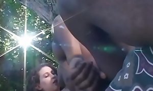 Curly hair mommy Bianca Valentino gets her asshole fucked by black stud outdoors