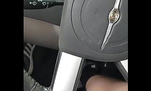 Cumming through mesh short shorts in the car as girl passes.