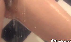 Incredible busty girlfriend masturbates in the shower