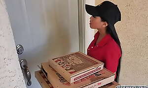 Two piping hot teens nonetheless some pizza with slay rub elbows with addition of fucked this sexy asian delivery girl.