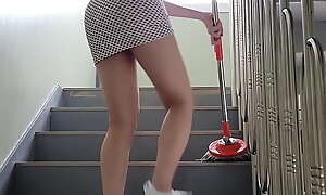 Korean Girl part time - Cleaning offices and not in harmony tersely shorts No bra.