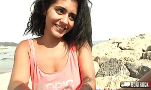 Beautiful Spanish Aysha gets a cumshot on her big ass in the public