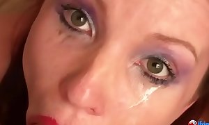 Spit, sperm, huge dildo in mouth, cum - mess all over pretty face. Old video for webcam site Vanda aka V A N D A