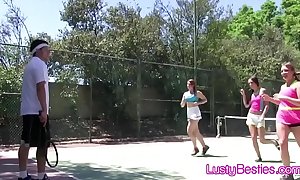 Tennis coach cocks kinky teens on the court
