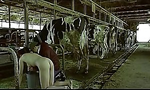 Asian woman pretending to be a cow milked him a...