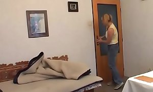 Hot old and young sex with cute babe jerking off granddad